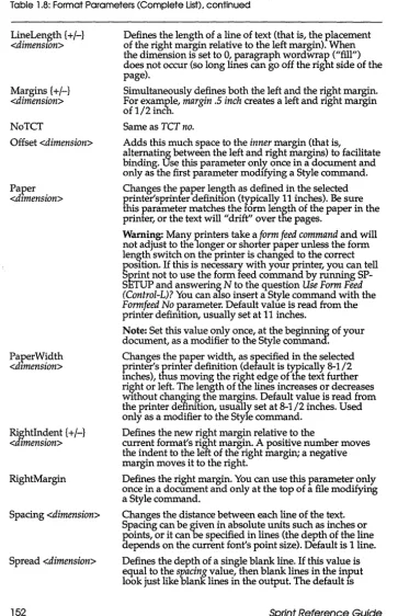 Table 1.8: Format Parameters (Complete List), continued 