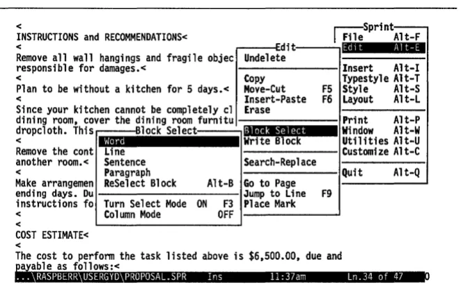 Figure 4.5: The Block Select Menu 