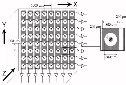 Figure 1 illustrates the anode surface contact pattern and the readout of an 8Figure 1