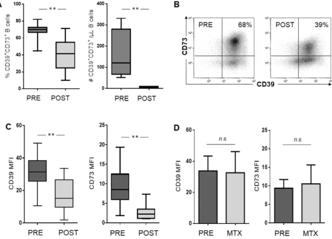 Figure 2: Phenotypic characterization of B cells in patients with HNSCC before and after treatment with CRT,  respectively