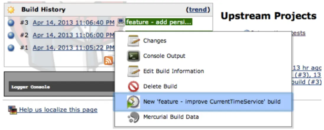 Figure 5.5: Feature branch build custom menu item