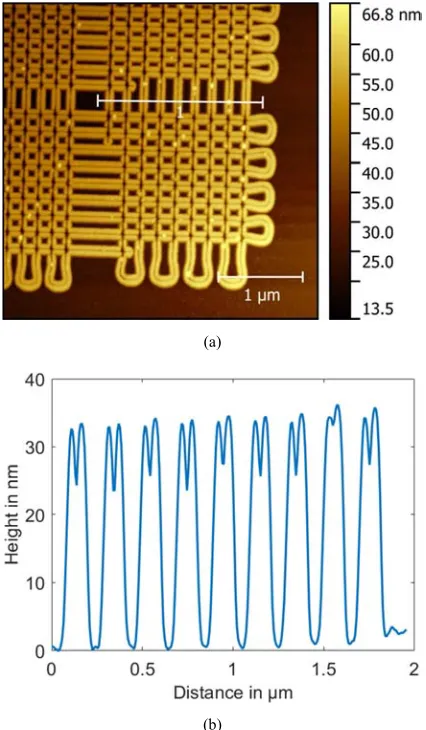 Figure 7 d) shows the AFM profile along the contour line 
