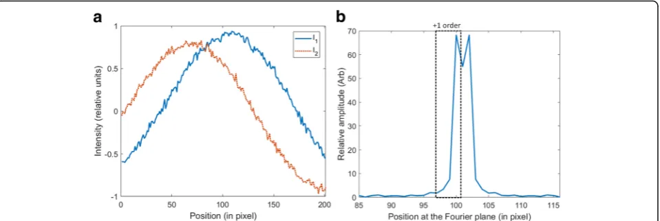 Fig. 3 Low carrier frequency interference signal; part of the power spectrum curve of I1 and the range of the selected + 1 order window