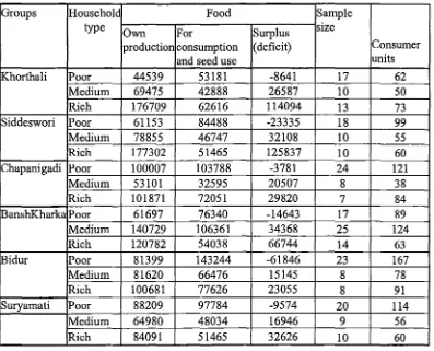 Table 6.4: Model Estimated Food (Mega Calories) Production by Household Types 