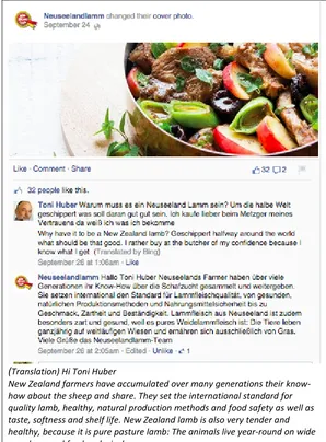Figure 3.11 New Zealand Beef and Lamb German Facebook Site - Neuseelandlamm 