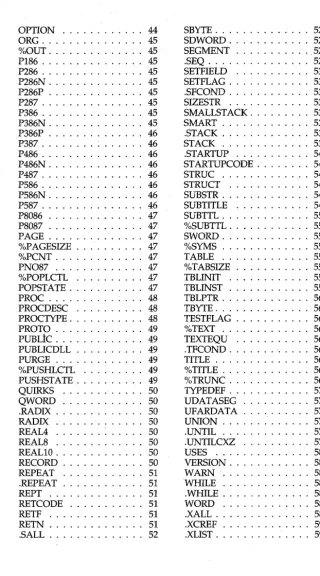 TABLE ............. 55 % TABSIZE . . . . . . . . . . . 55 TBLINIT ............ 55 