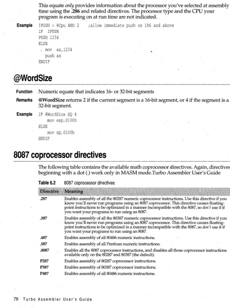 Table 6.2 8087 coprocessor directives 