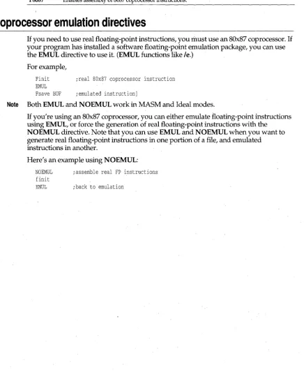 Table 6.2 8087 coprocessor directives (continued) 
