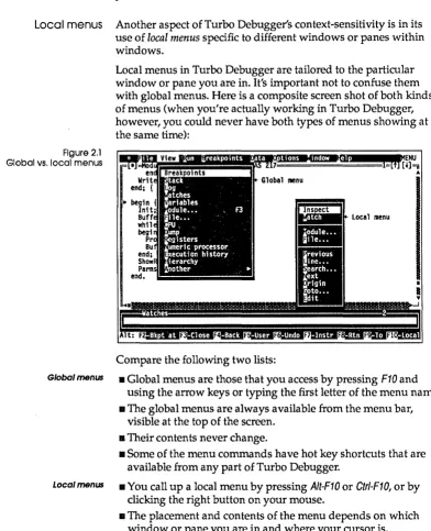 Figure 2.1 local menus 