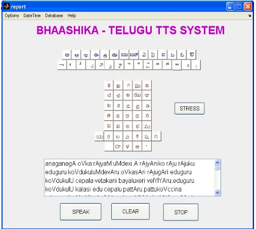 Fig 3: Front end used for Bhaashika -Telugu TTS system Architecture 
