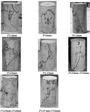 Fig. 9Failure patterns of specimens with different Fibre contents in compression 