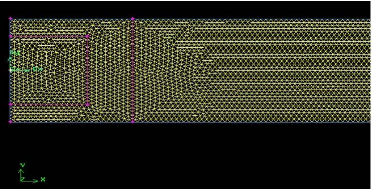 Fig. 3. Partial geometry and grid generated of microchannel with rectangular ports 