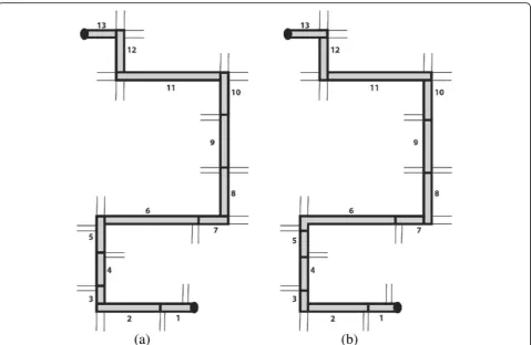 Fig. 4 Spatial segmentation of the route (schematic) into 13 segments. Each segment represents the spatial context of approaching a decisionpoint in walking direction including the relevant intersection