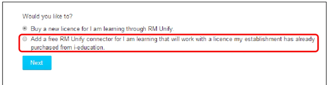 Fig 1.1: User brownfield matching allows you to install an RM Unify connector licence to integrate  an existing subscription for an app into RM Unify