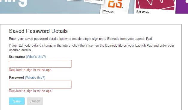 Fig 1.2: Saved password apps allow users to enter their credentials for a specific app once, and  then they are stored safely within RM Unify, providing single-sign on thereafter