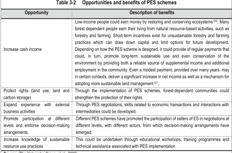 Table 3-2     Opportunities and benefits of PES schemes