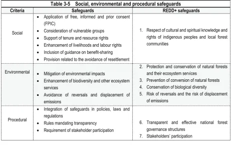 Table 3-5Social, environmental and procedural safeguards