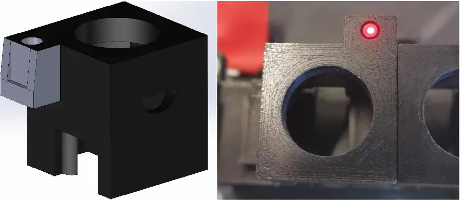 Figure 21: The design (left) and realization (right) of the button housing with indicator light