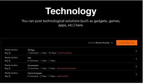 Figure 4. ​Screenshot showing the new format of the forum, ‘Technology,’  page.  