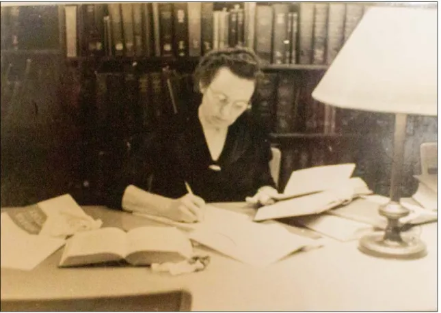 Figure 4. Elfrieda Lang at Lilly Library in Bloomington, around Age 60 
