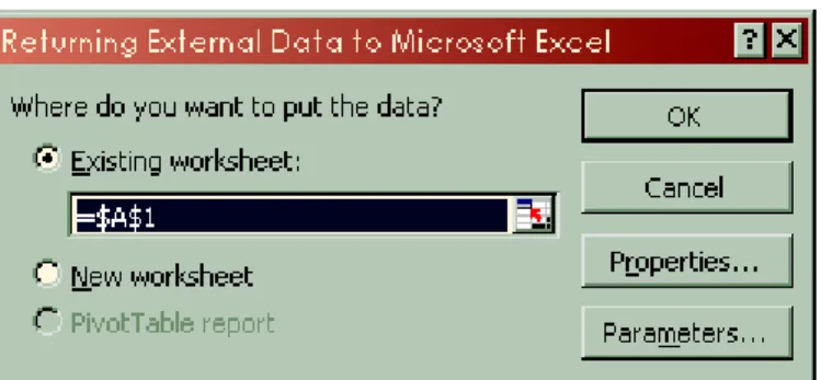Figure 1: Excel asks the user where to place the results of the Web Query.