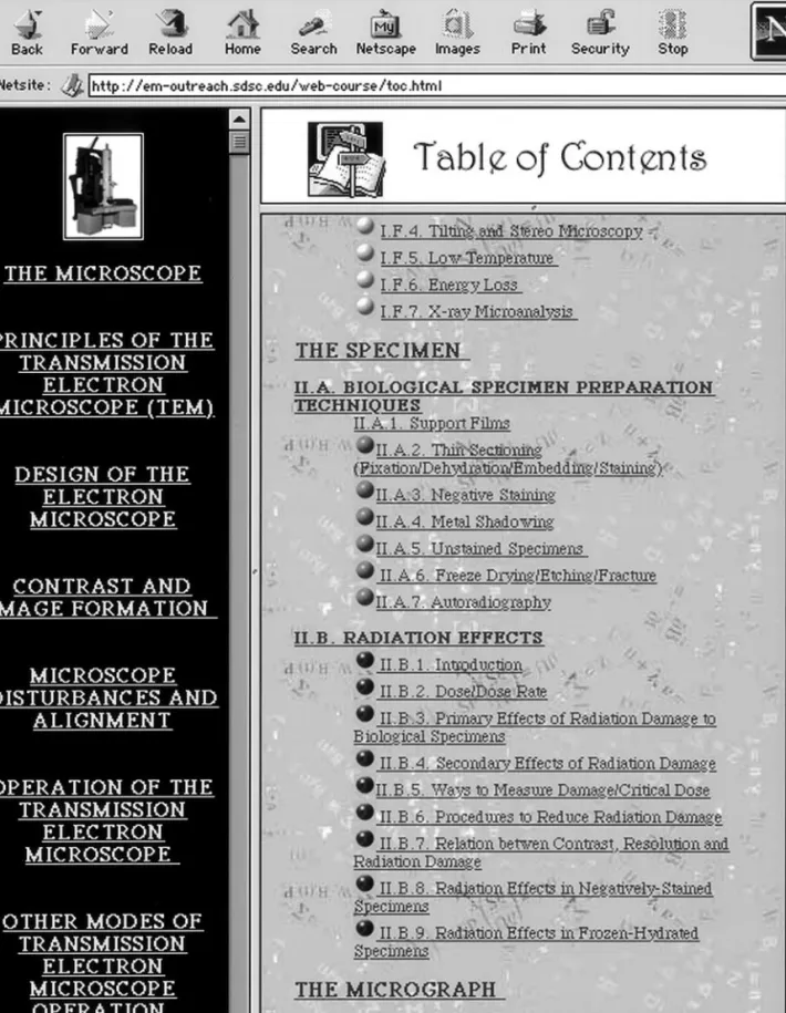 FIG. 3. Table of contents of Web Course. This Web page contains an overview of the course contents and links to these sections.