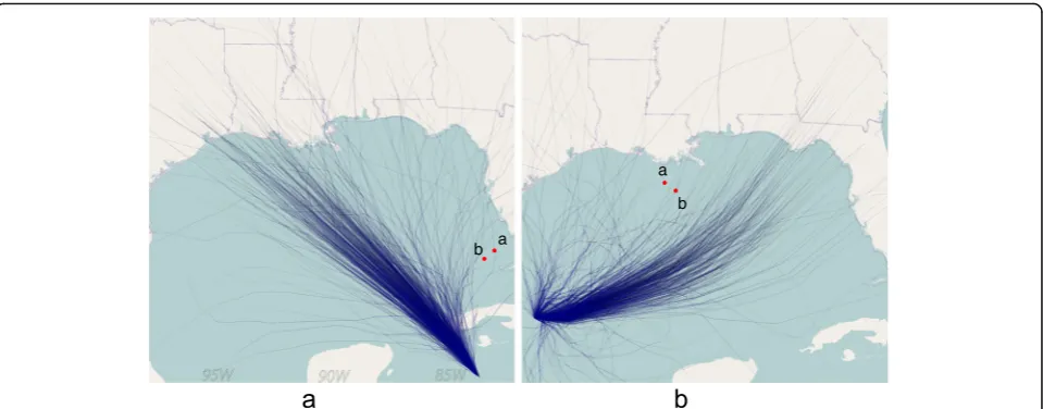 Fig. 8 Examples of the stimuli used in Experiment 2 depicting two hurricanes.was located on a hurricane track