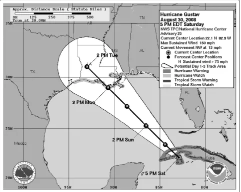 Fig. 1 An example of a hurricane forecast cone typically presented to end-users by the National HurricaneCenter (http://www.nhc.noaa.gov/aboutcone.shtml)