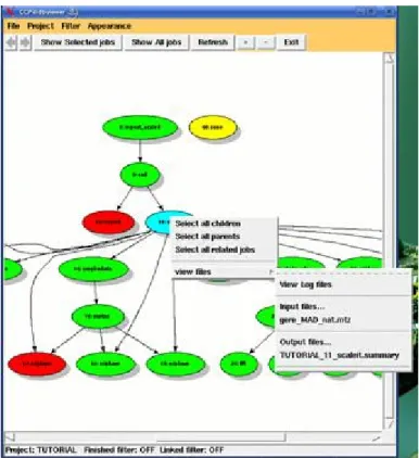 Figure 2: dbviewer: jobs with the links indicating the transfer of data files  Within dbviewer each job is represented by a "node" in the graph