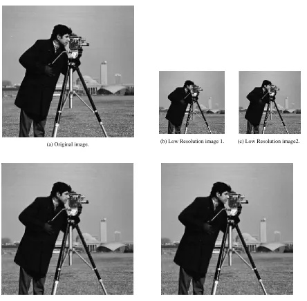 Fig. 3:(a)Original cameraman image. (b) low resolution cameraman image 1. (c) low resolution cameraman  image 2