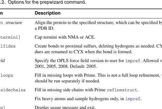 Table A.2. Options for the prepwizard command.