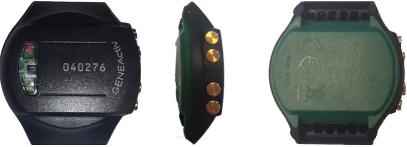 Figure 2.2: The GENEActiv Action as employed in this study. Straps of the devicewere removed, resulting in a wearable with the dimensions of 43mm × 40mm ×13mm and a weight of 16 grams.