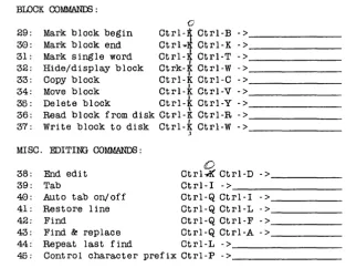 Table 1 -1 : Editing Command Values 