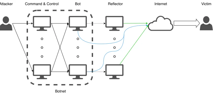 Figure 2.1: The difference between the 2 types of DDoS attacks emphasized.