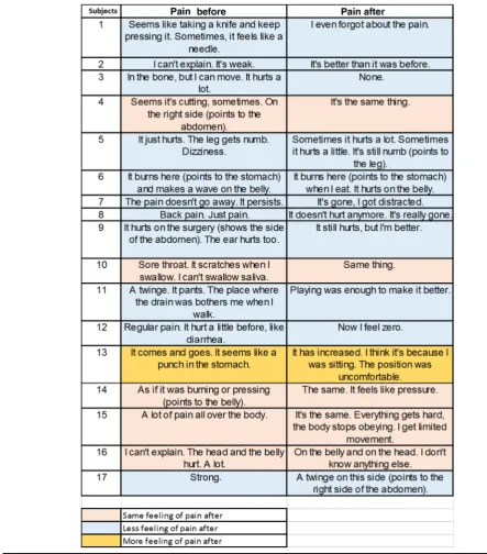 Table 3 Significant content expressed in the answers to the open question (before and after the AAA)