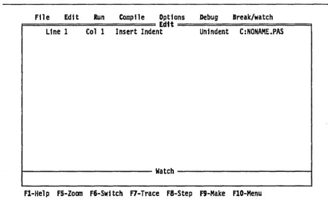 Figure 2.1 : The Turbo Pascal Main Menu Screen 