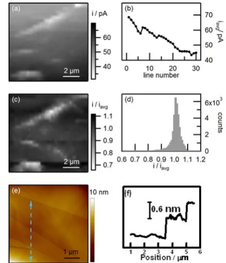 Figure 3 Oxidation of 2 mM Fe(CN)64- at HOPG. (a) SECCM surface redox activity map recorded at 0.25 V