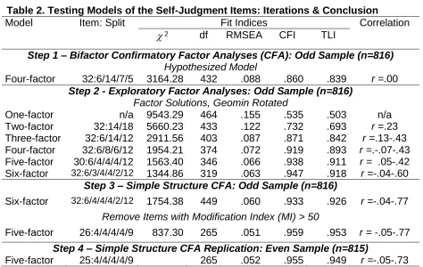 Table 2. Testing Models of the Self-Judgment Items: Iterations & Conclusion Model  