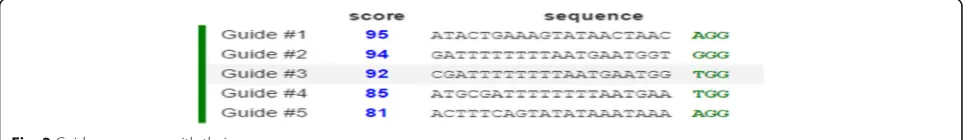 Fig. 1 Picture showing position of guide sequences for the selectedsequence of a gene