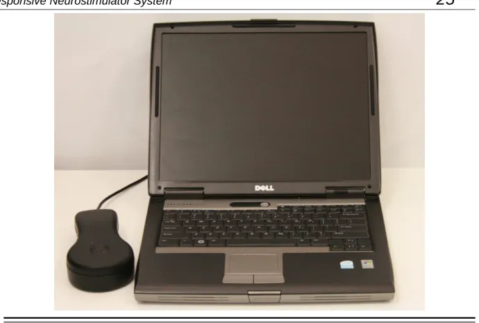 Figure 4:  The NeuroPace ®  Programmer and wand are used to communicate with the RNS ®  Neurostimulator