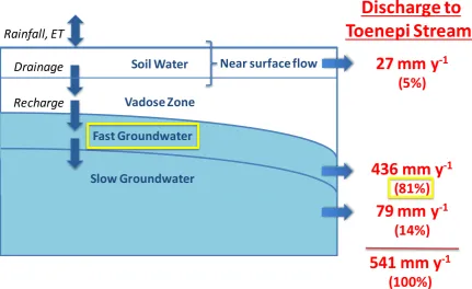 Fig. 2: Importance of different flow paths for stream flow generation in the Toenepi catchment (Woodward et al., 2013)