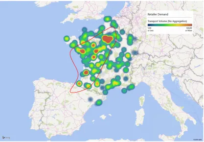 Figure 3-2: Retailer demand. The highest demand area is encircled in red. 