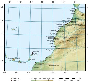 Figure 3. Identiﬁed northern places in GH 4.1 Mauritania Tingitana (upright) and GH 4.6 Libya Interior (italic).