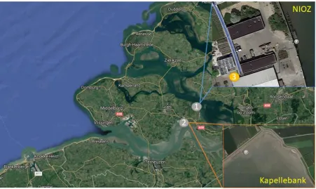 Figure 2.5: Location of the study sites. Location 1 is next to NIOZ which is in the Eastern Scheldt