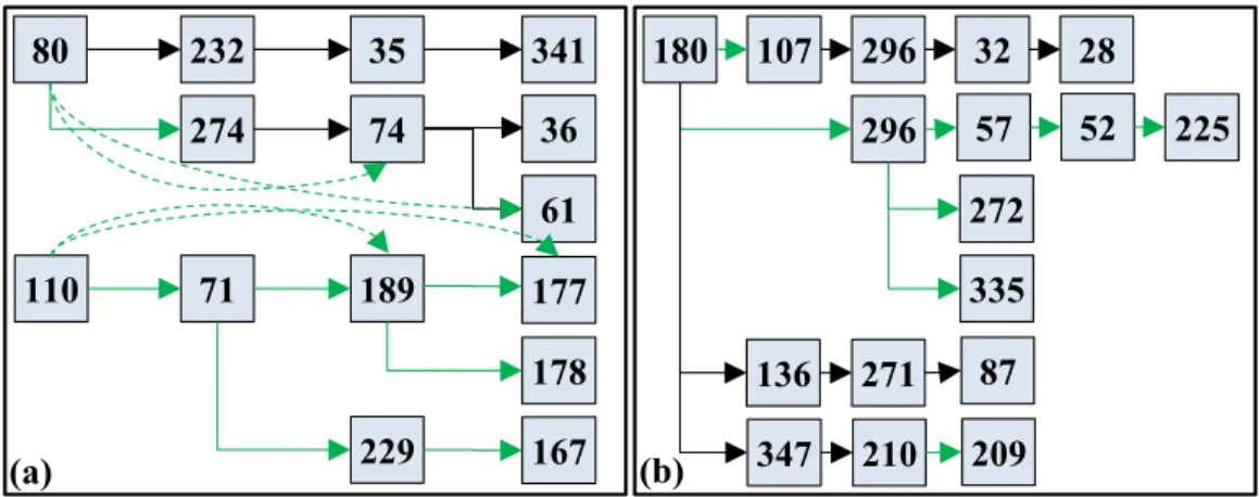 Fig. 3.4. (a) Illustration of the continuous positive functional pathways. The numbers of  the  hops  in  the  figure  are  DICCCOL  indices