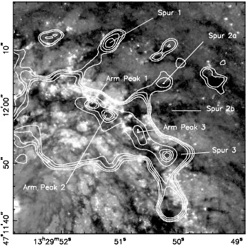 Figure 1.3 Integrated, 12CO(1-0) emission from M51 is shown as contours on a HubbleSpace Telescope V-band image
