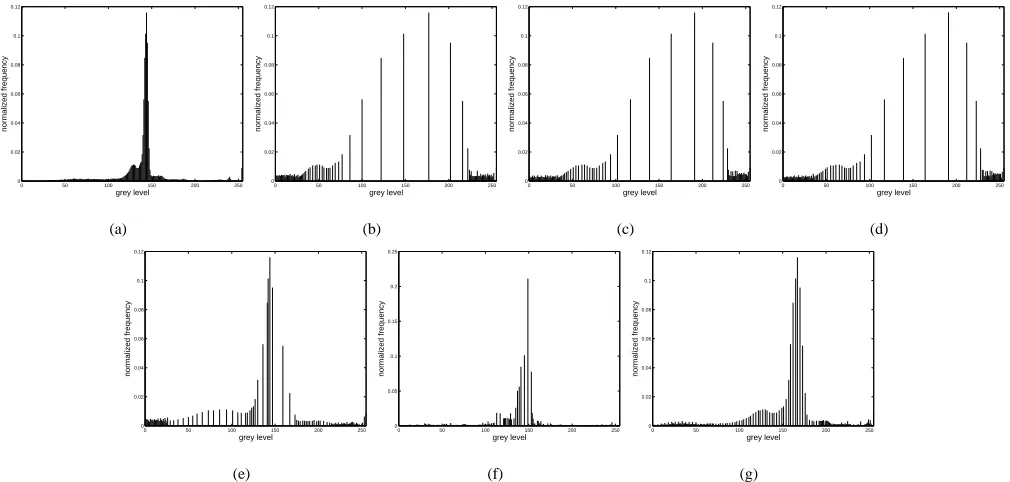 Fig. 7.Mapping functions of enhanced images: (a) Fig. 3; (b) Fig. 4; (c) Fig. 5; and (d) Fig