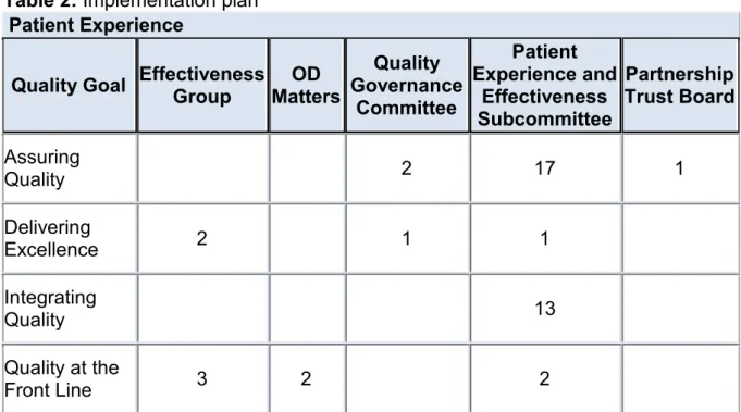 Table 2: Implementation plan    Patient Experience 
