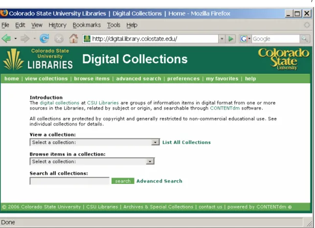 Figure 1. Screen Shot of Digital Collection Web site 