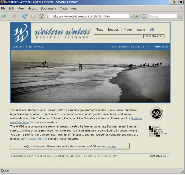 Figure 2. Screen Shot of Western Waters Digital Library Web site 